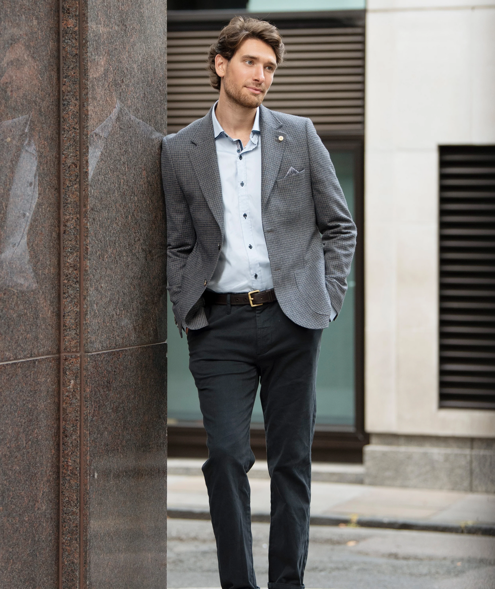 Guide London JK3593 Taupe/Grey Dogtooth Wool Mix Blazer - PendulumMensWear