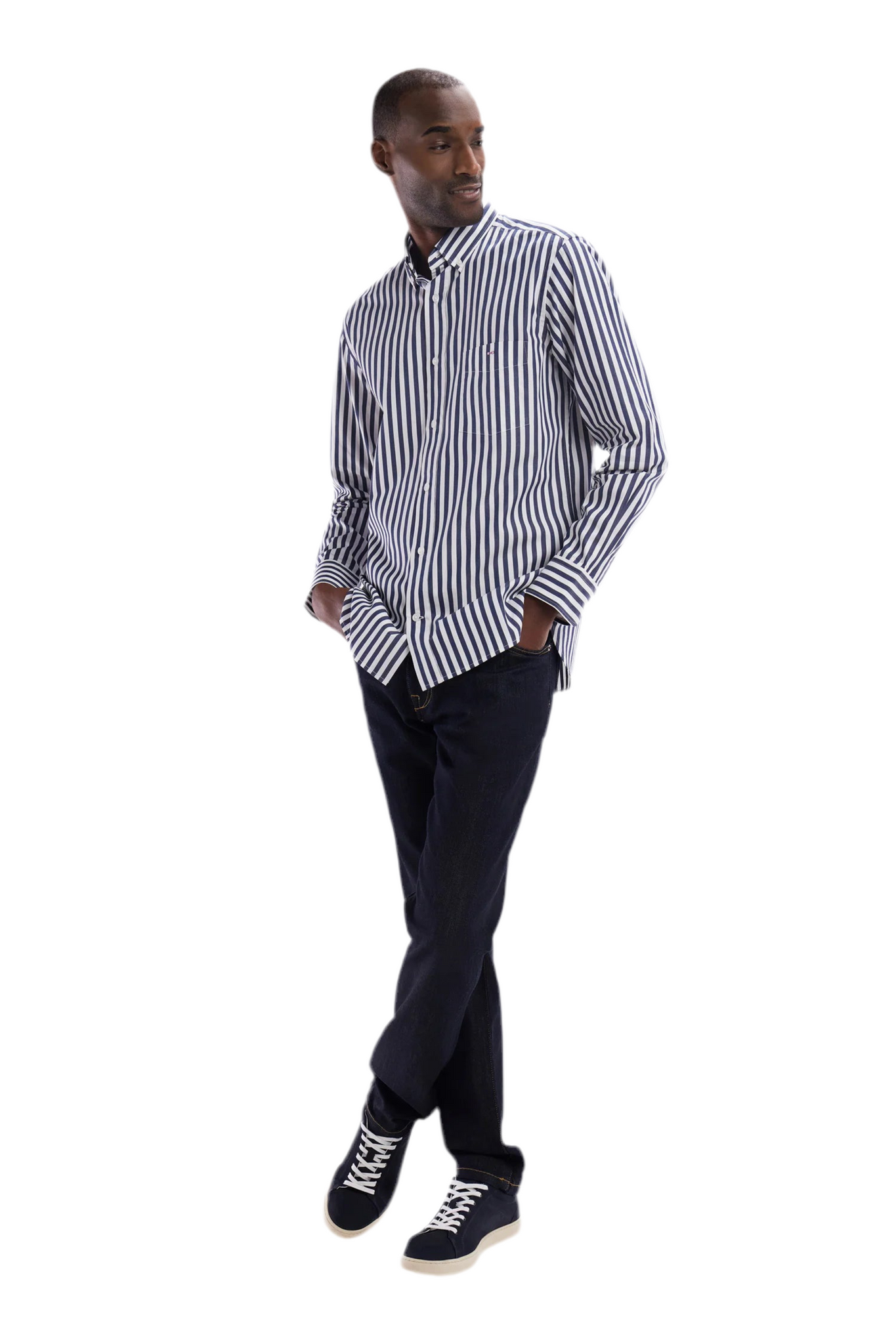 Eden Park Straight-fit striped navy cotton shirt - PendulumMensWear