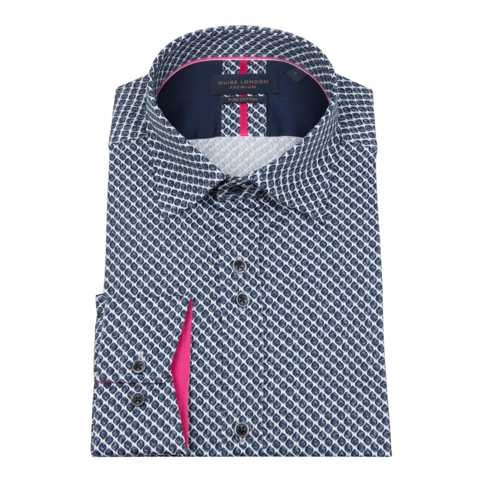 Guide London Blue Geometric Print Long Sleeve Shirt (LS76715)