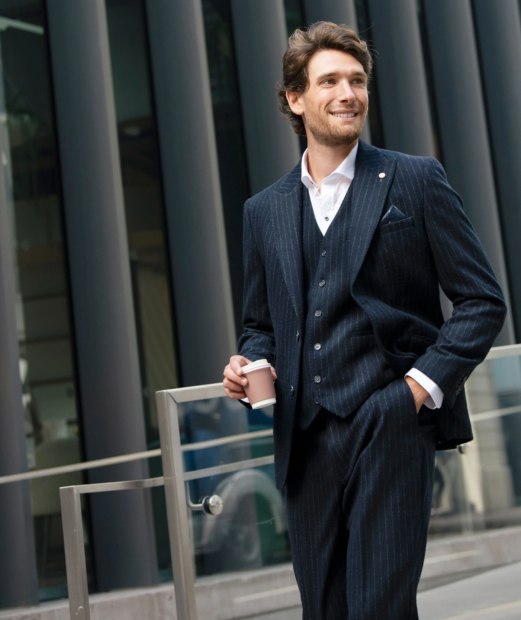 Guide London JK3502 Navy Chalk Stripe Brushed Tweed Blazer - PendulumMensWear