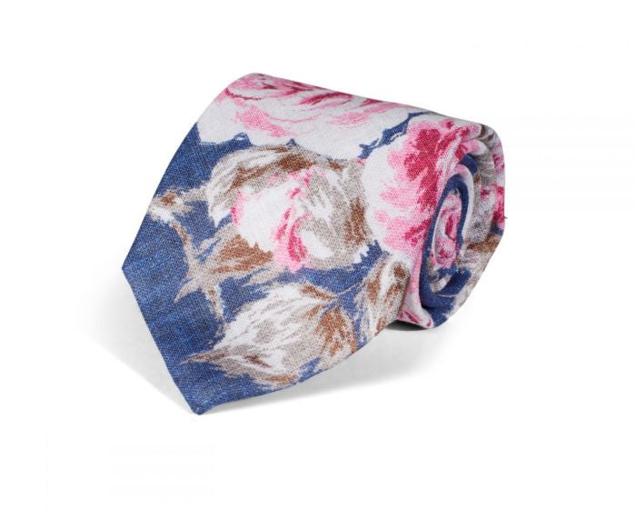 Amanda Christensen Pink Floral Melange Linen Tie (600283)