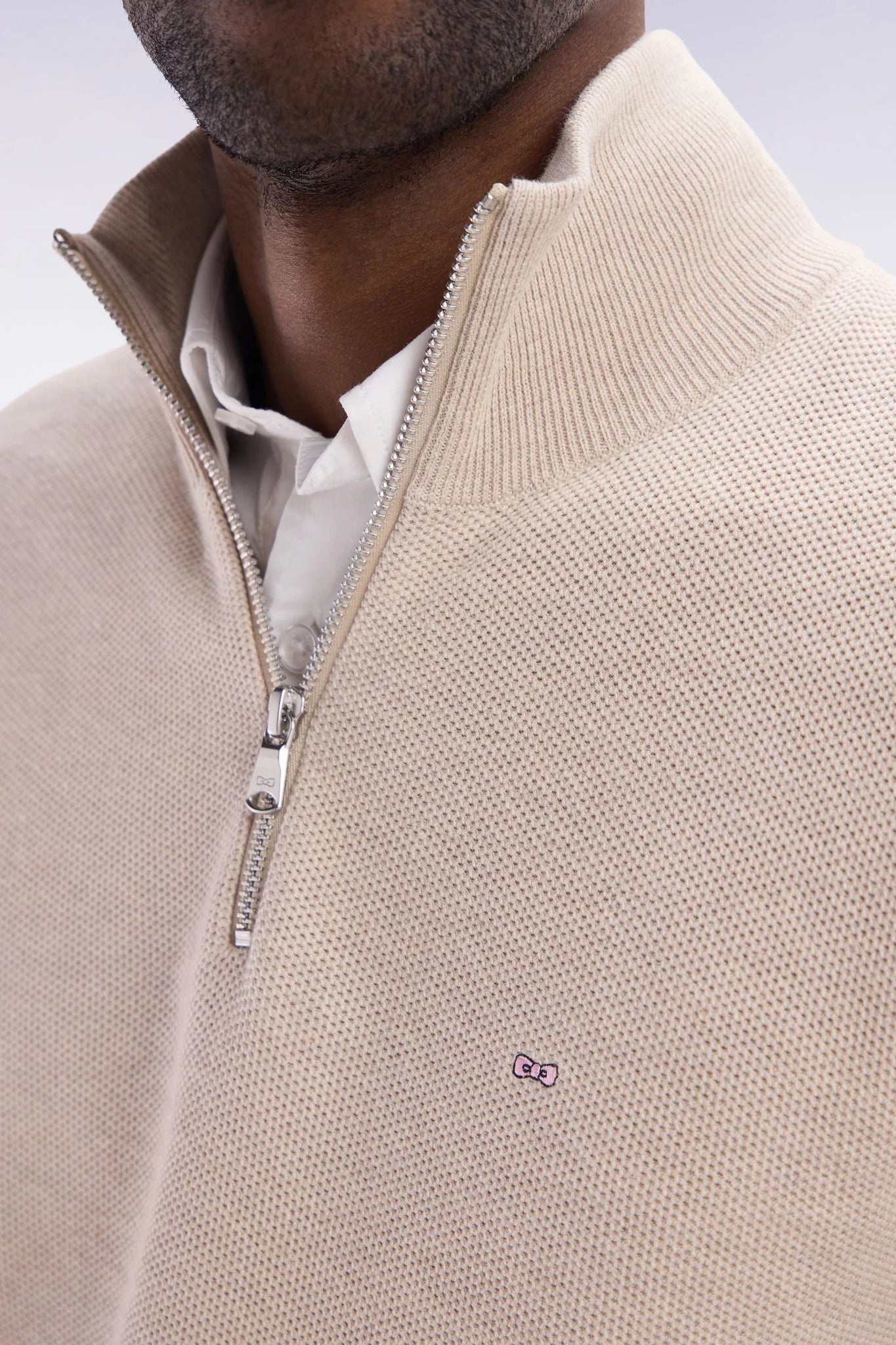 Eden Park Straight-fit beige honeycomb cotton trucker collar jumper - PendulumMensWear