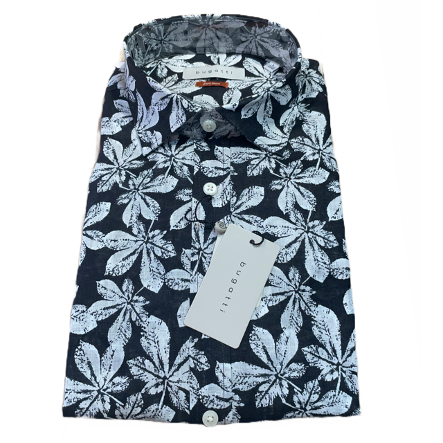 Bugatti White Leaf Print Linen Long Sleeve Shirt (38545/290) - PendulumMensWear