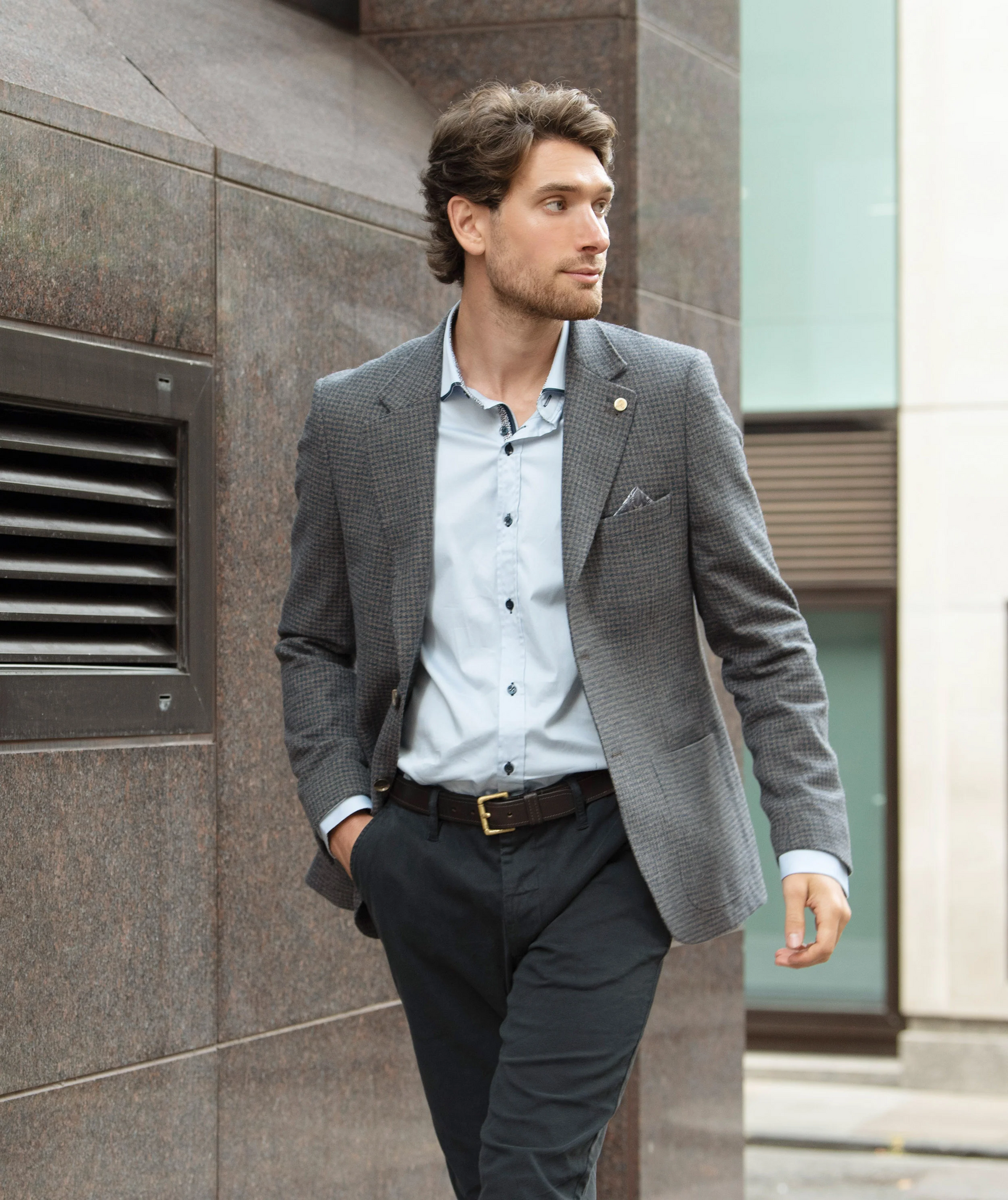 Guide London JK3593 Taupe/Grey Dogtooth Wool Mix Blazer - PendulumMensWear