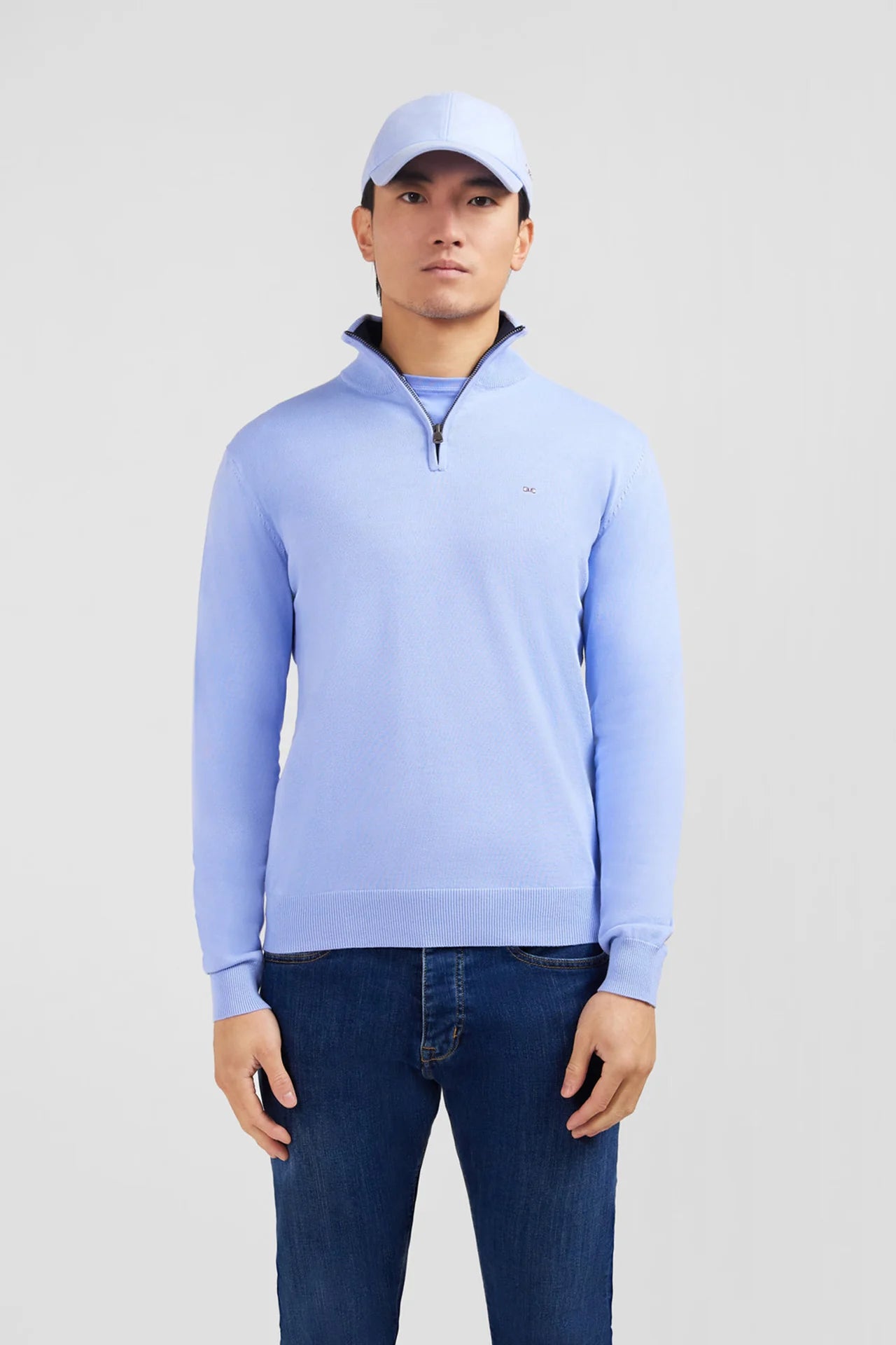 Eden Park Sky Blue cotton jersey jumper with trucker neck - PendulumMensWear