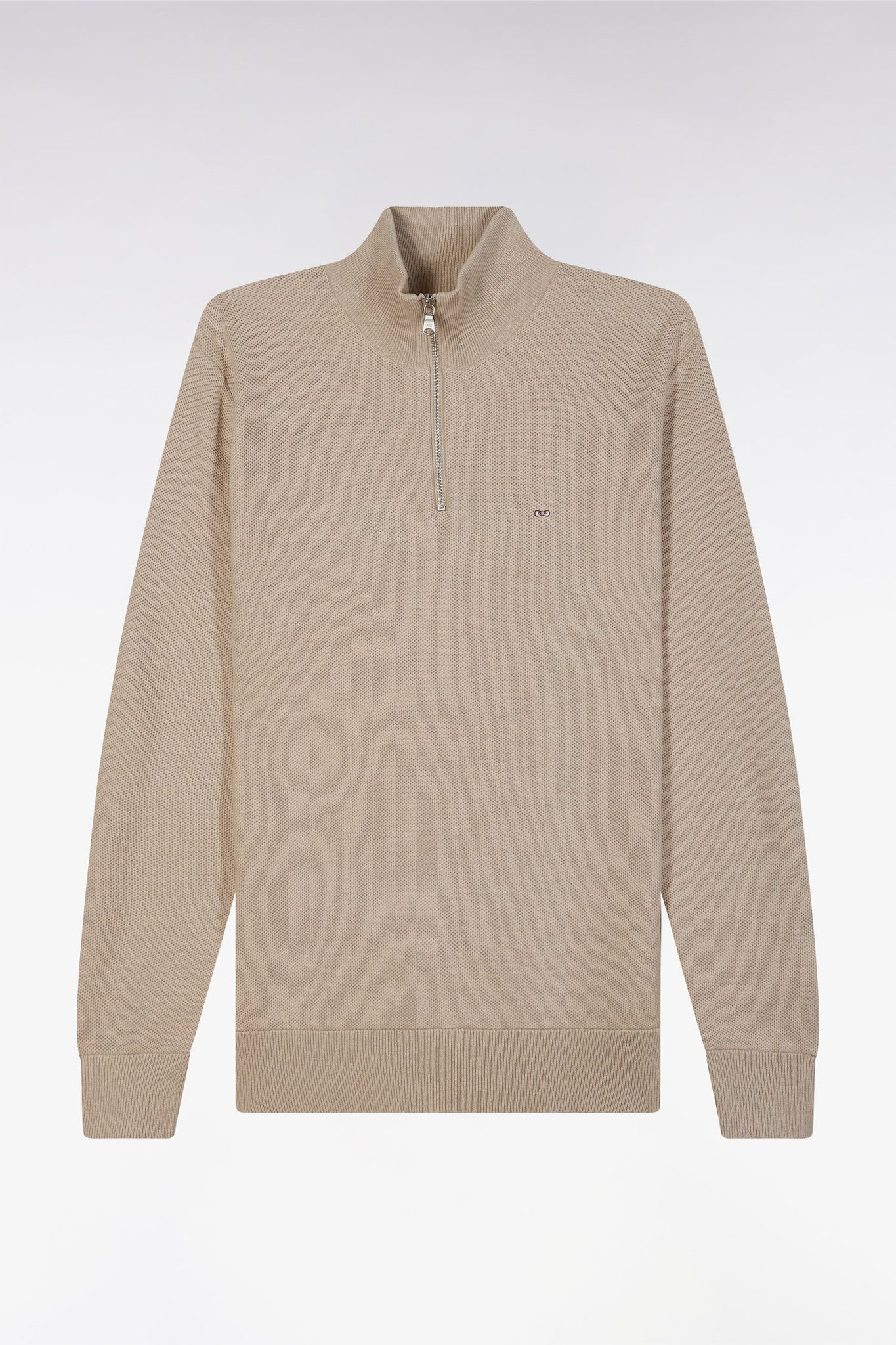 Eden Park Straight-fit beige honeycomb cotton trucker collar jumper - PendulumMensWear