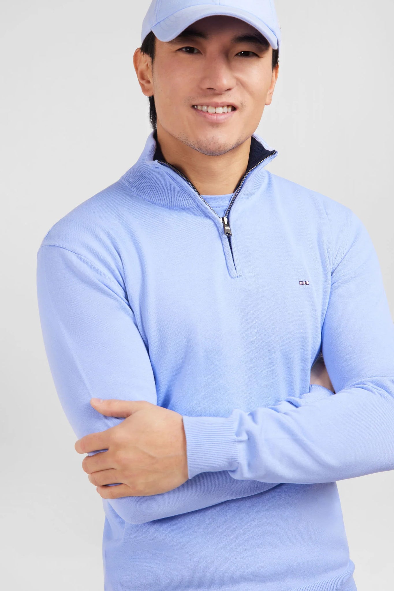 Eden Park Sky Blue cotton jersey jumper with trucker neck - PendulumMensWear