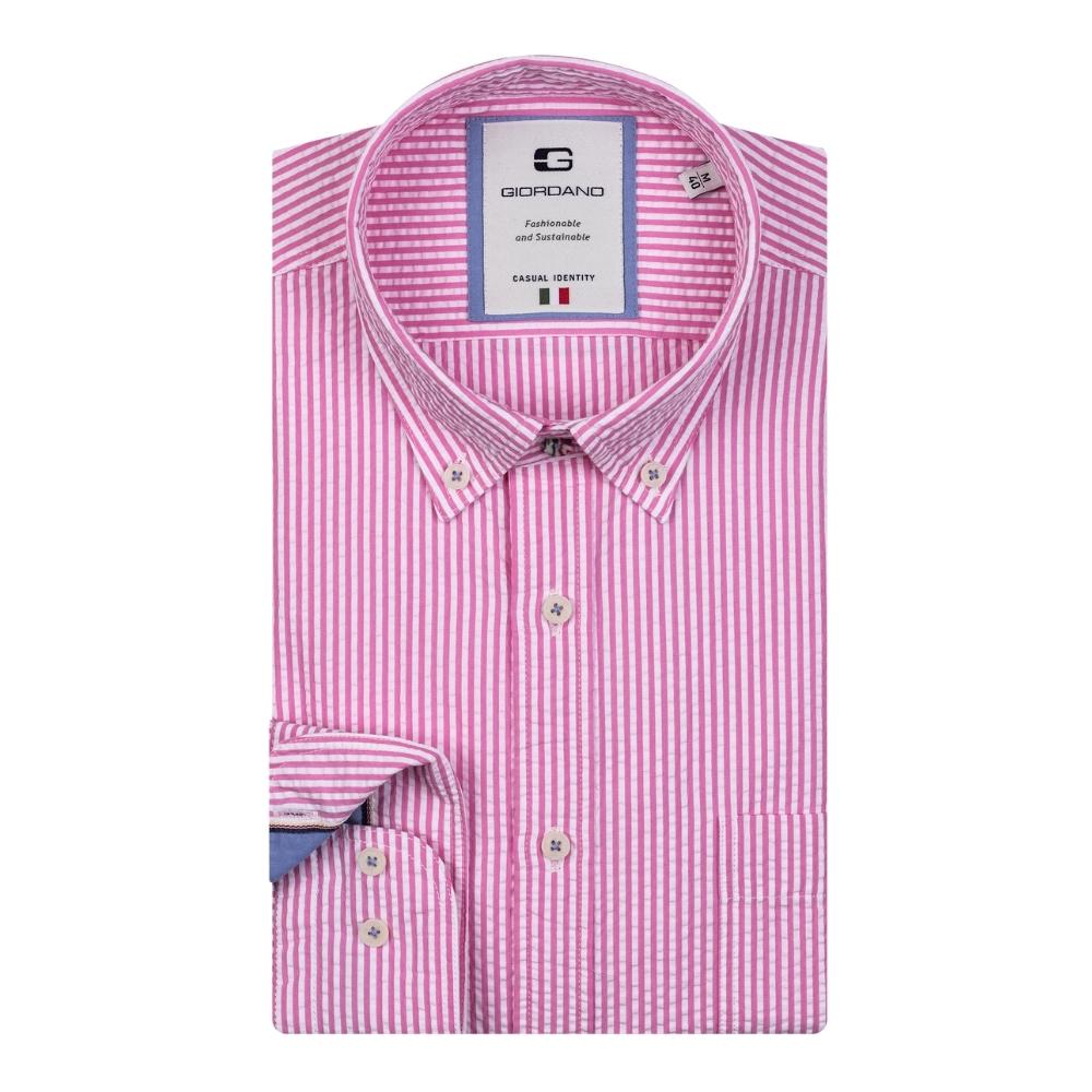 Giordano Pink Seersucker Button Down Long Sleeve Shirt (217809/51)
