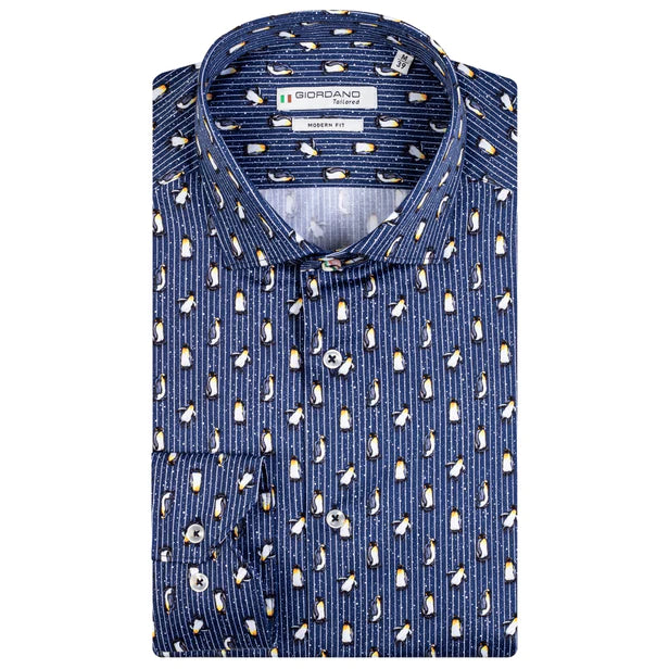 Giordano Stripes & Penquins Print Long Sleeve Shirt (227852/60)
