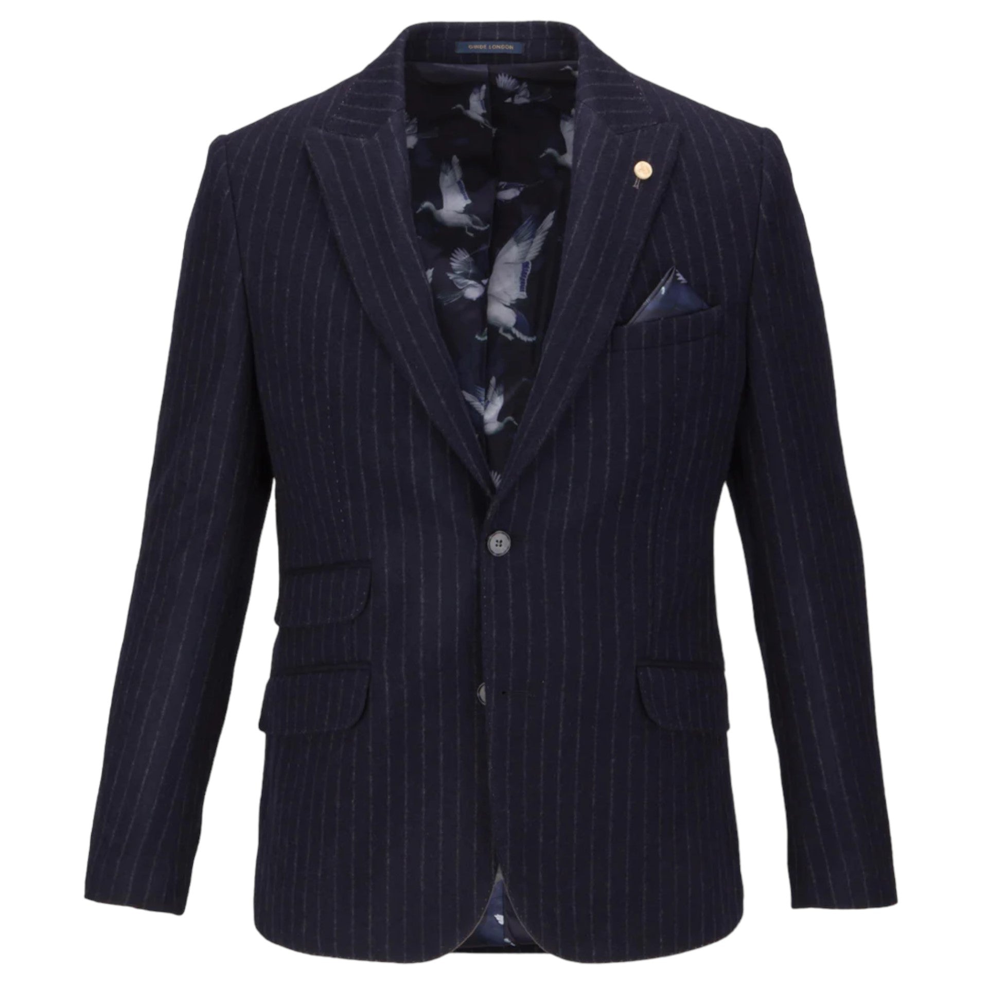 Guide London JK3502 Navy Chalk Stripe Brushed Tweed Blazer - PendulumMensWear