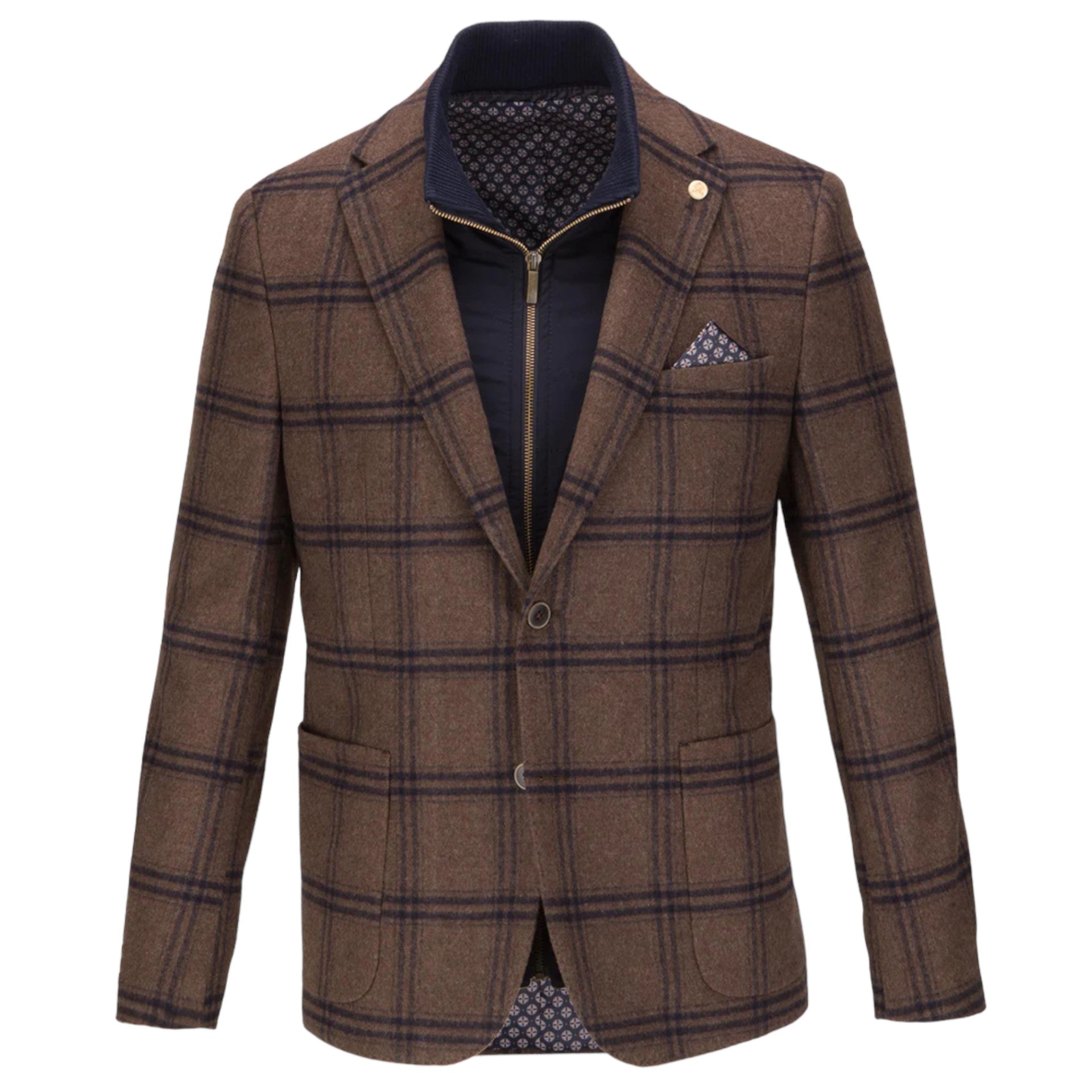 Guide London J3499 Brushed Tweed Checked Blazer with Gillet Style Insert - PendulumMensWear