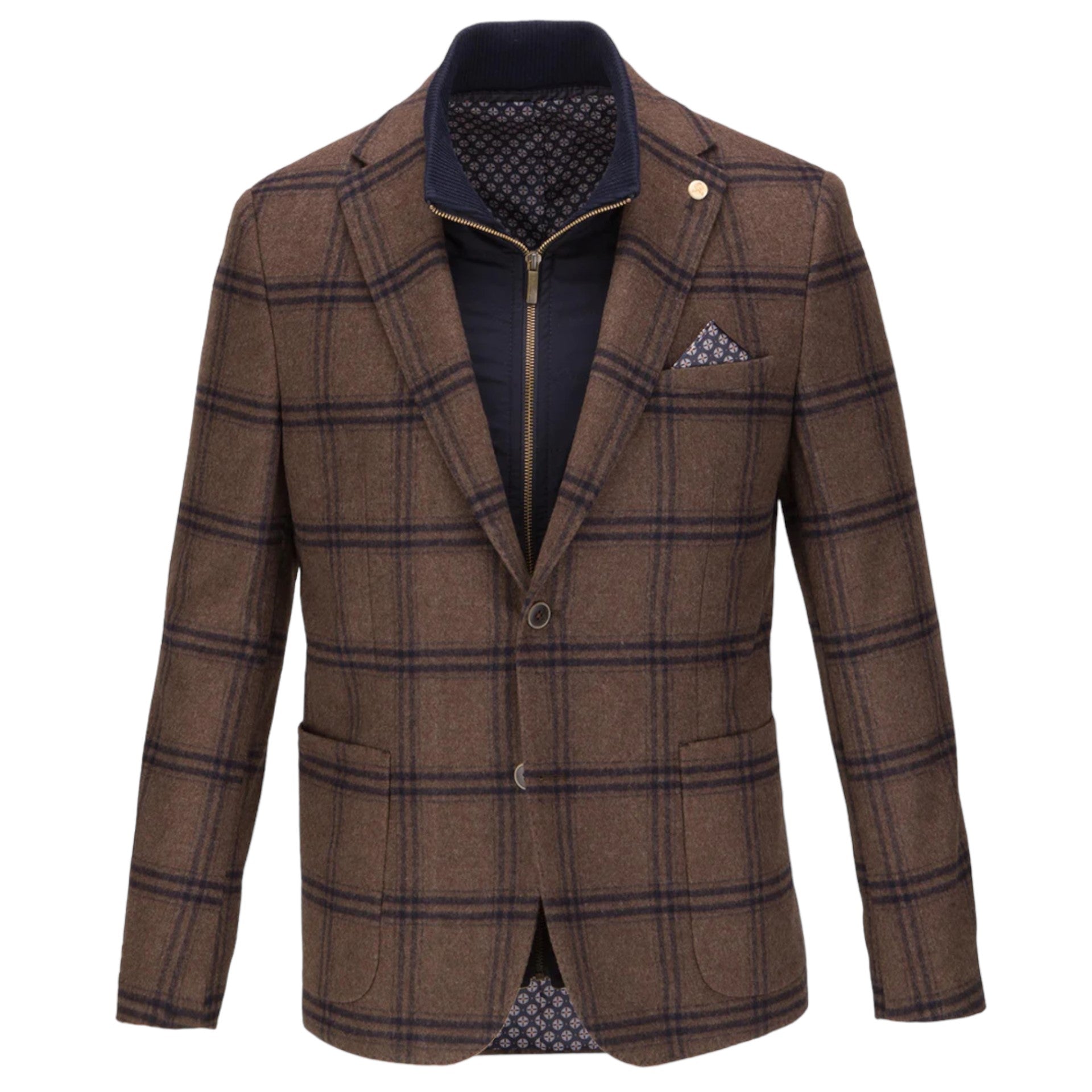 Guide London J3499 Brushed Tweed Checked Blazer with Gillet Style Insert