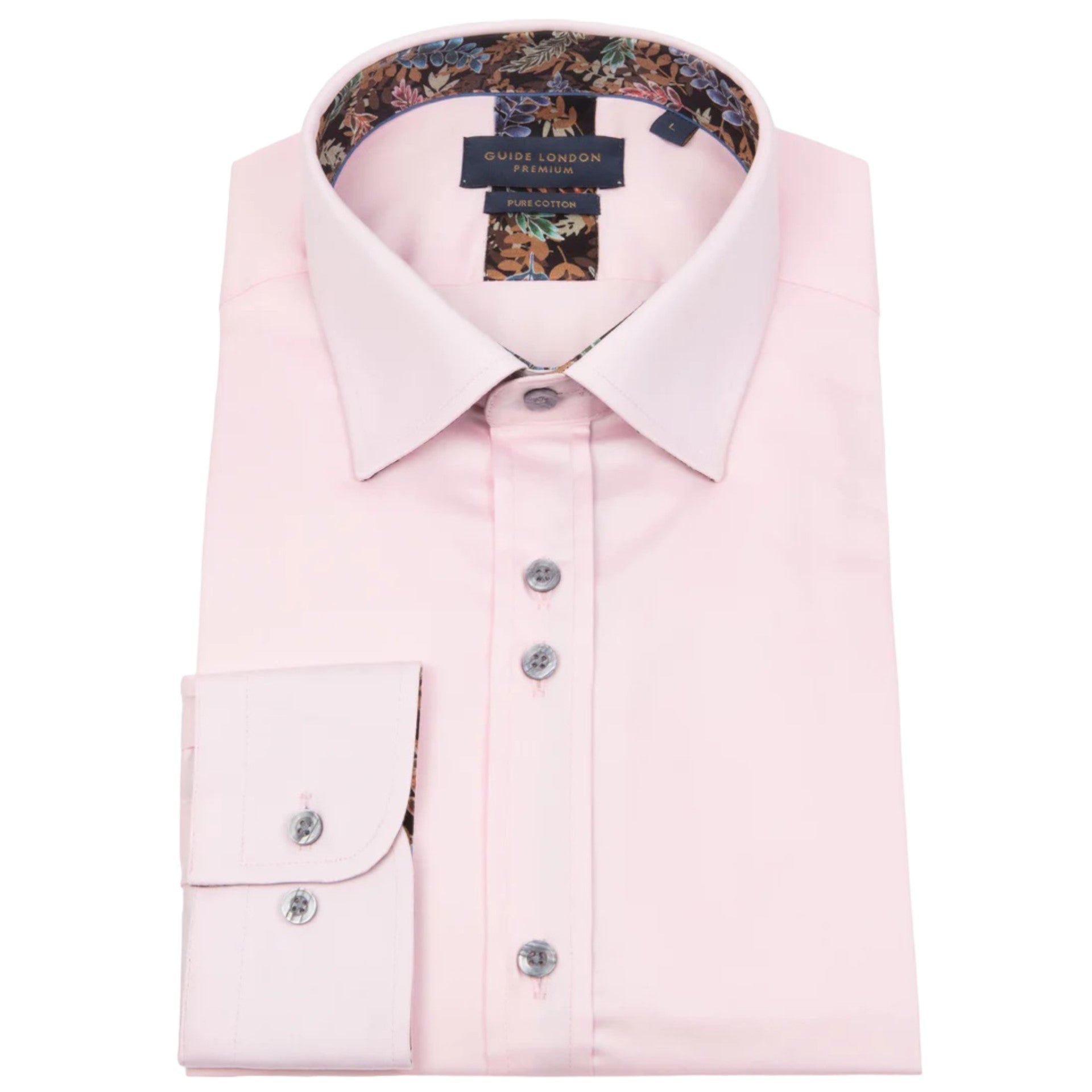 Guide London LS76784 Pink Long Sleeve Cotton Shirt With Contrast Trim