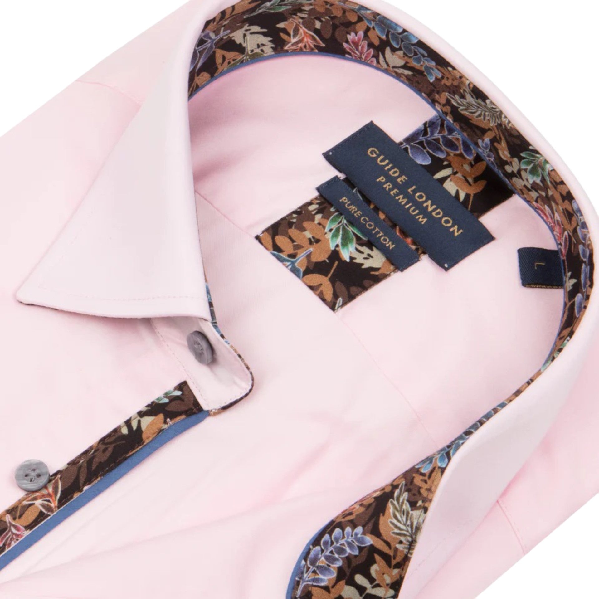 Guide London LS76784 Pink Long Sleeve Cotton Shirt With Contrast Trim