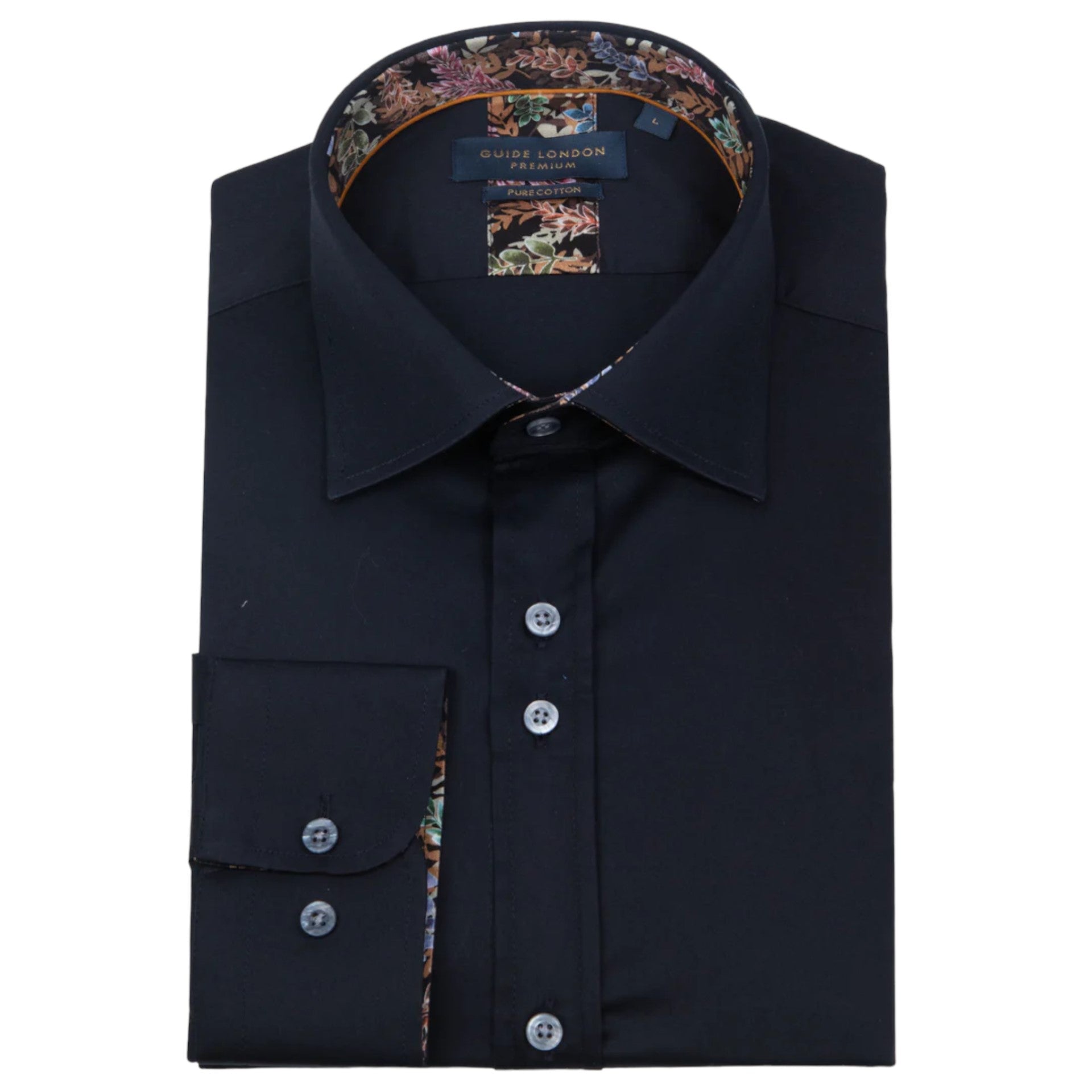 Guide London Long Sleeve Navy Cotton Shirt (LS76784)