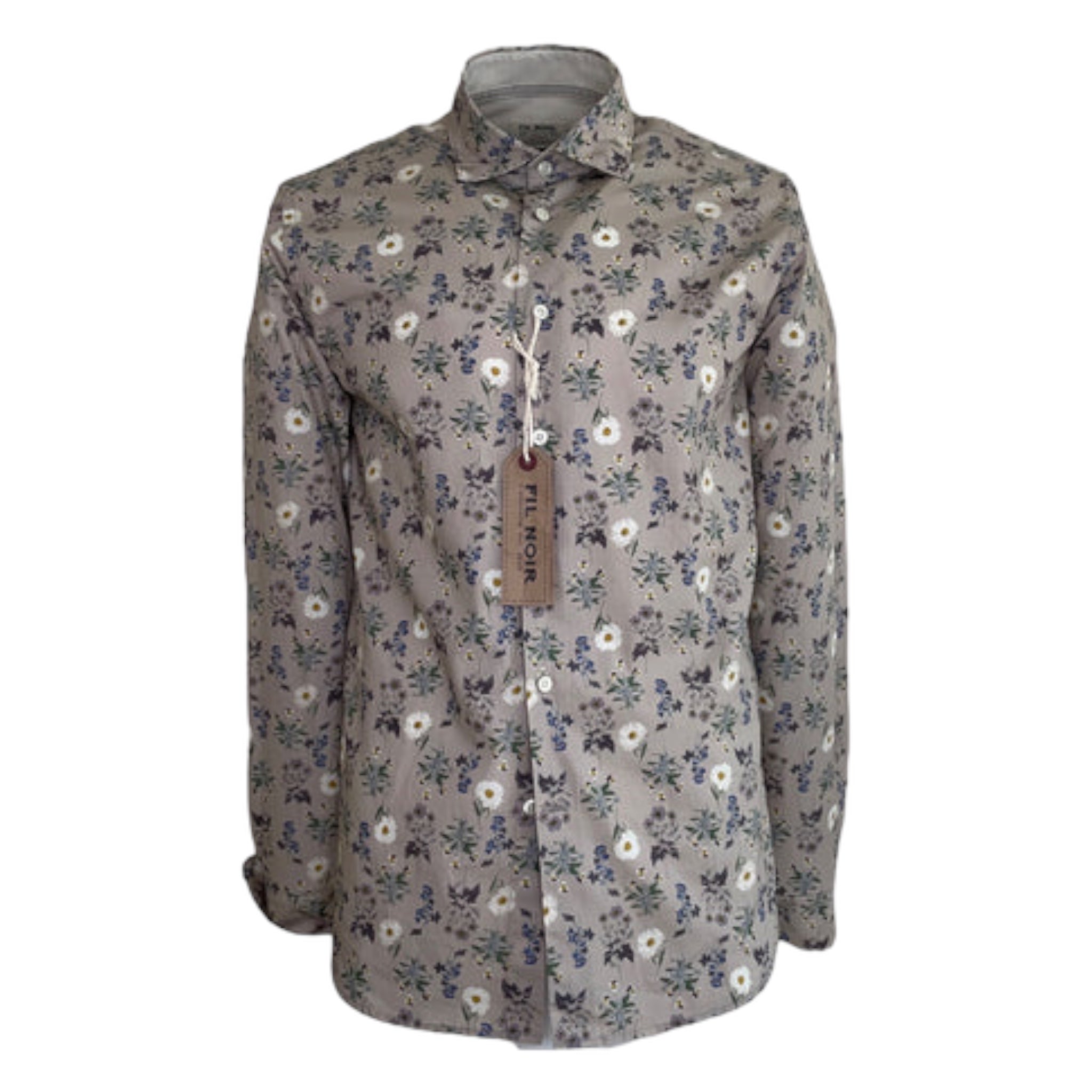 Fil Noir Beige Daisy & Floral Print Long Sleeve Shirt (51 887 20) - PendulumMensWear