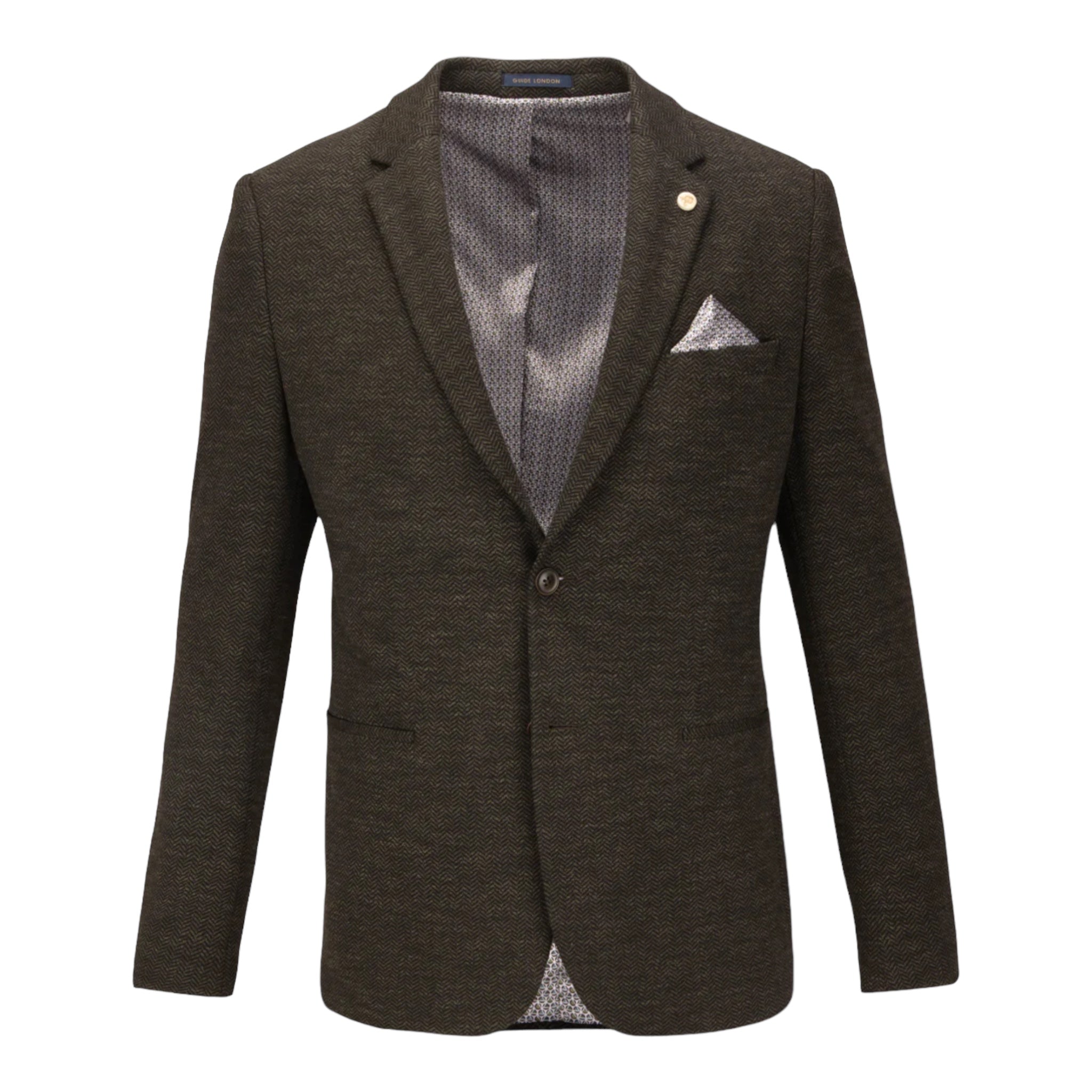 Guide London JK3558 OliveHerringbone Tweed Jacket - PendulumMensWear