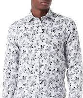 Bugatti Black Leaf Print Linen Long Sleeve Kent Shirt   9150 38545/ 30 - PendulumMensWear