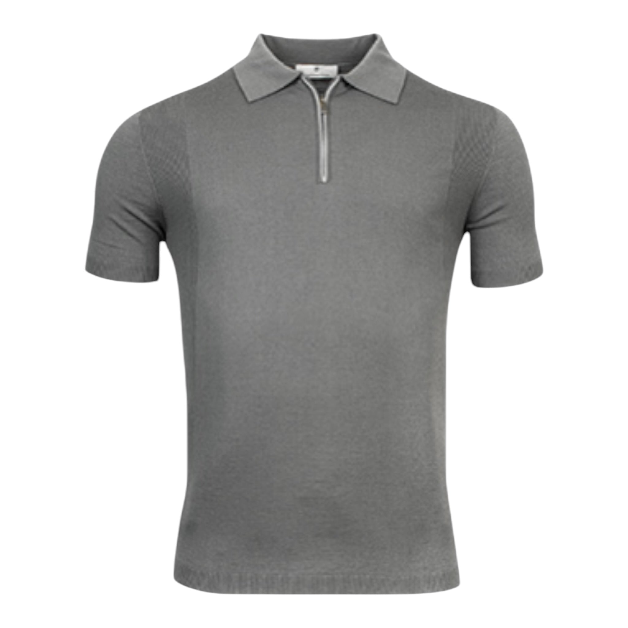 Thomas Maine 3183TM208-77 Super Fine Merino Wool Green/ Grey Zip Collar Polo. - PendulumMensWear