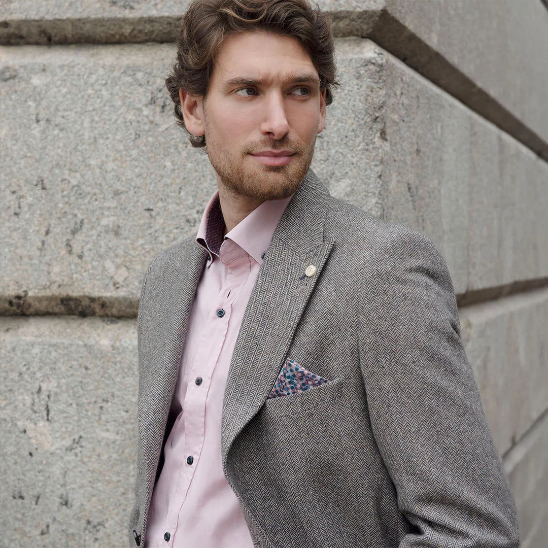 Guide London JK3594 Multi Wool Blend Herringbone Blazer - PendulumMensWear