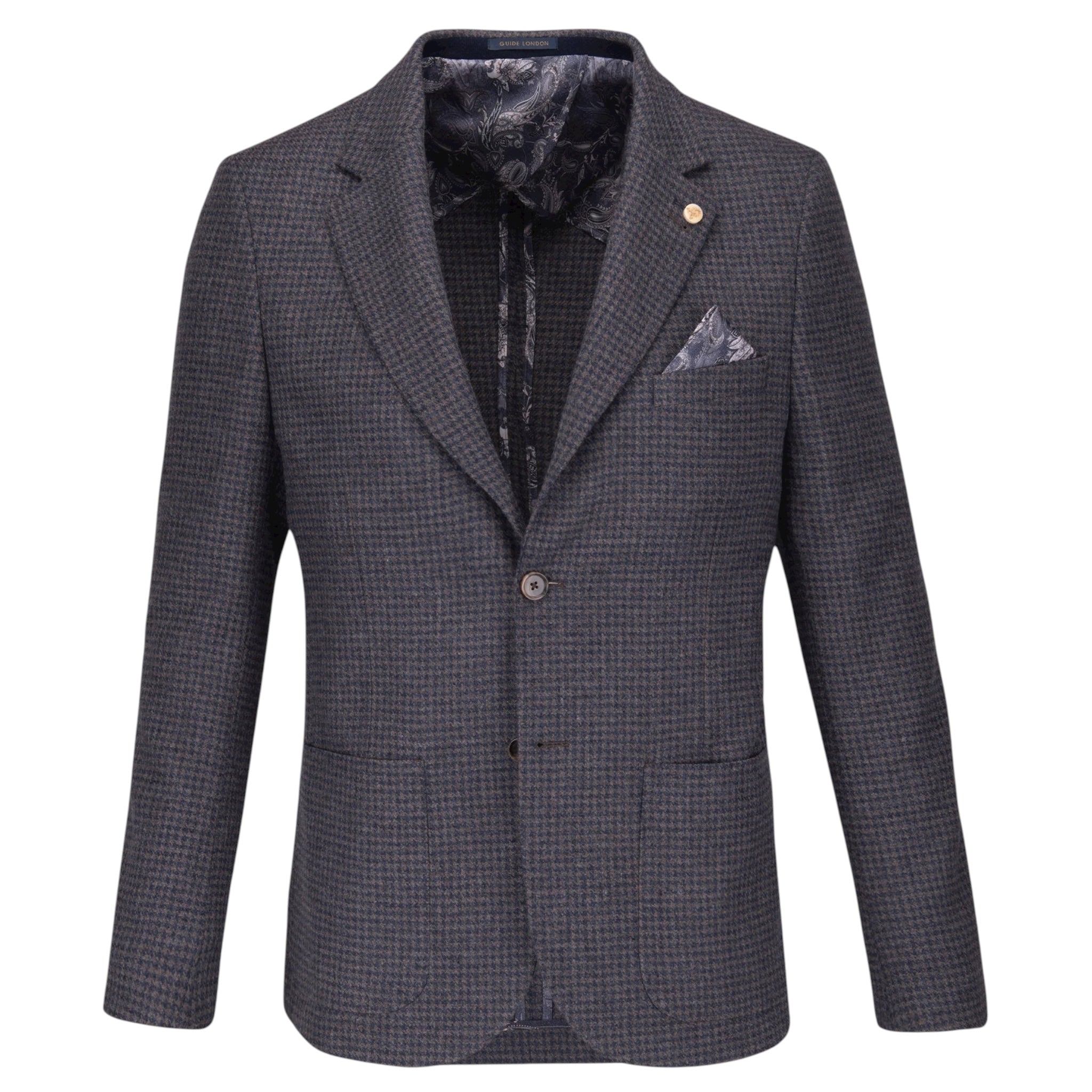 Guide London JK3593 Taupe/Grey Dogtooth Wool Mix Blazer - PendulumMensWear