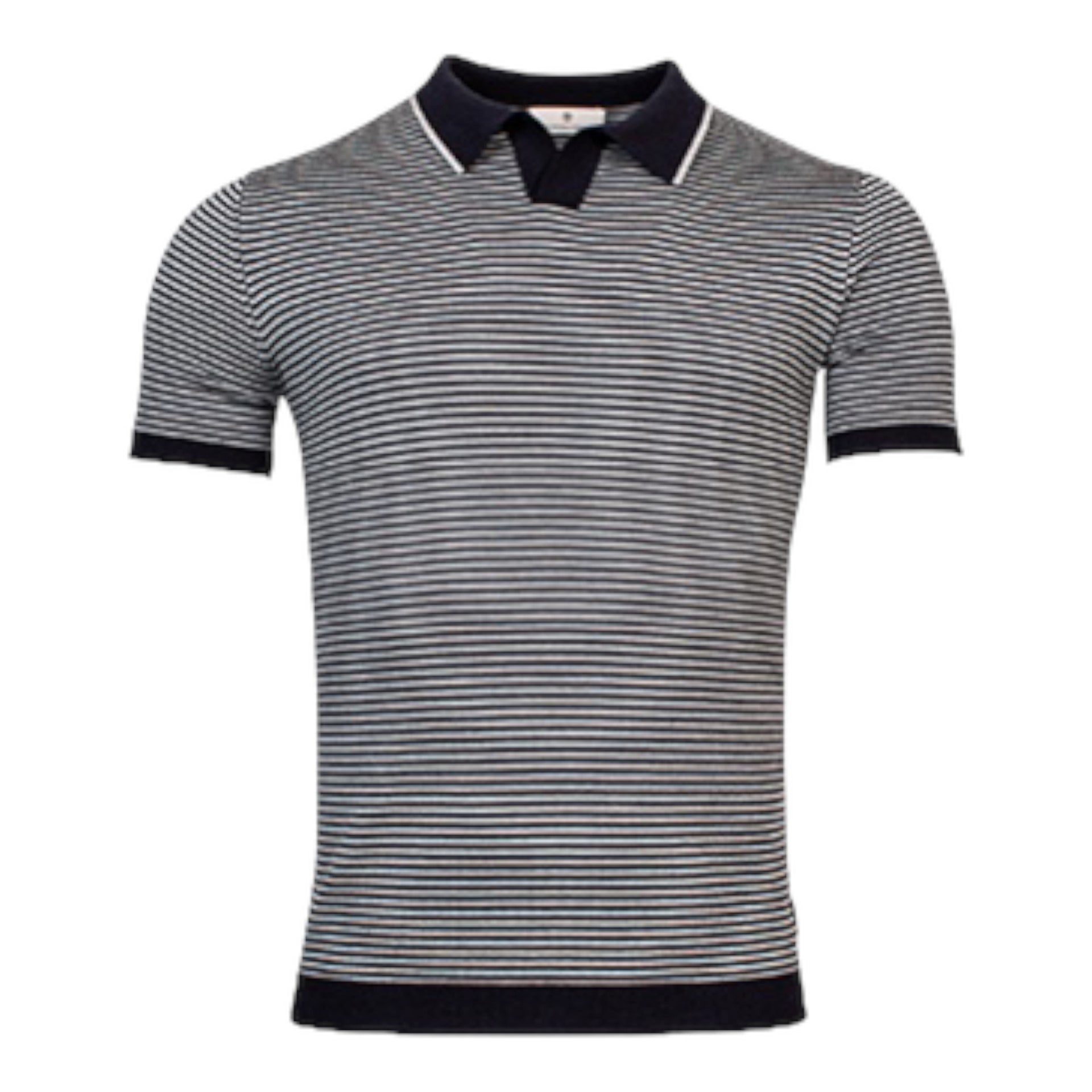 Thomas Maine Dark Blue Striped Merino Wool Knitted Polo Shirt (83TM115/60) - PendulumMensWear
