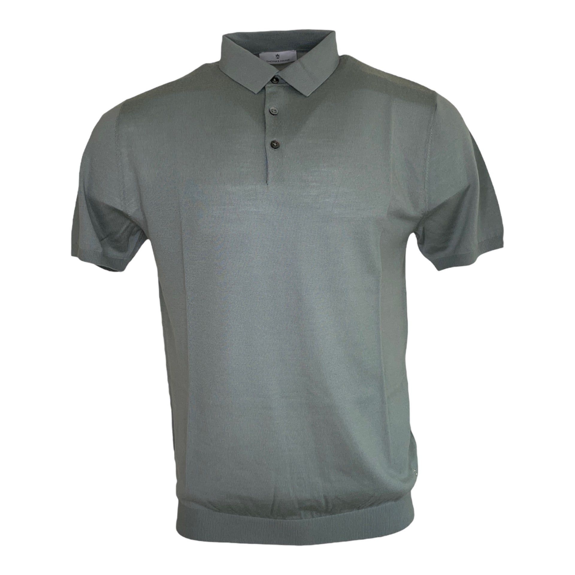 Thomas Maine Superfine Merino Polo Shirt Sage Green (21835TM10073)