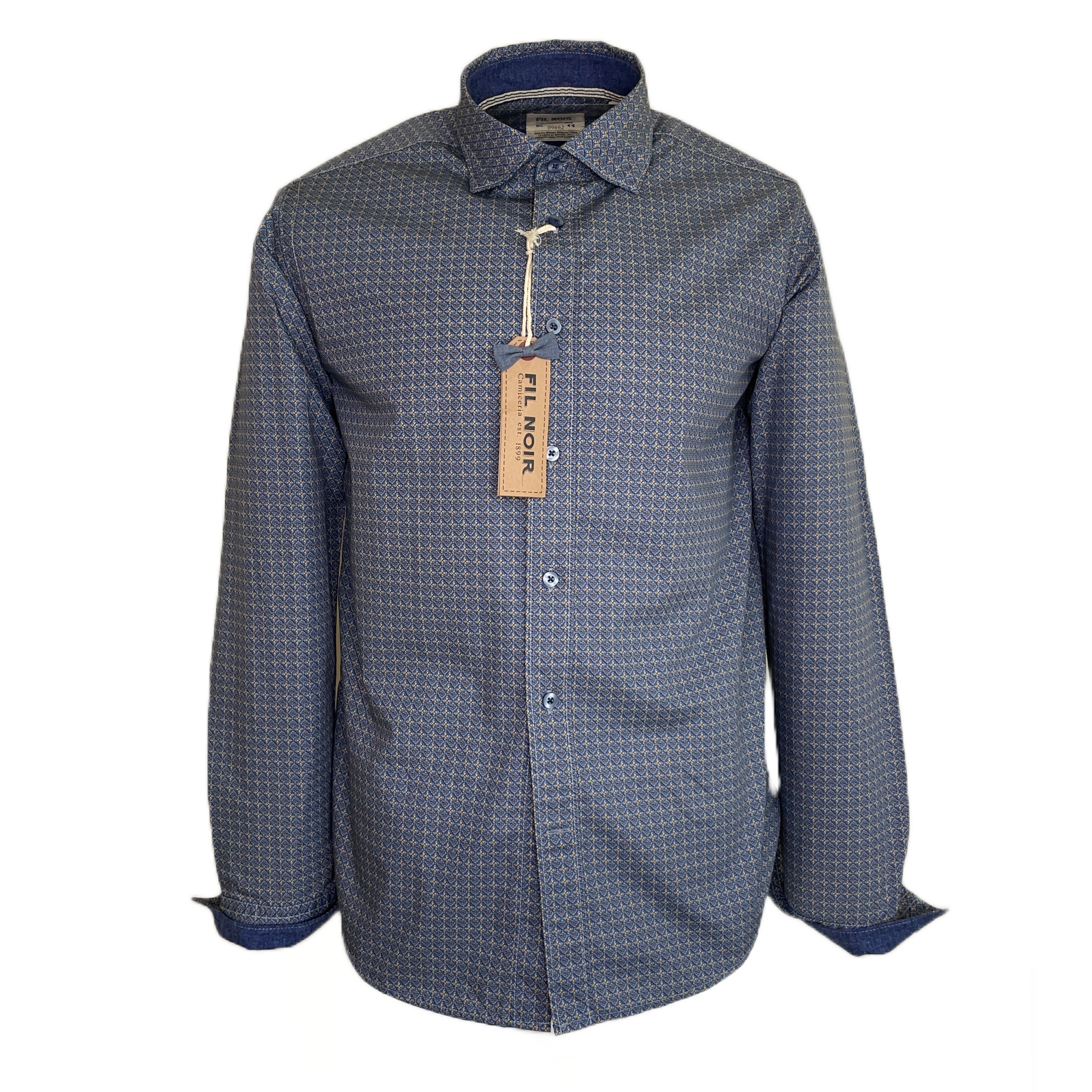 Fil Noir Blue & Tan Diamond Print Long Sleeve Shirt (51 783 67)