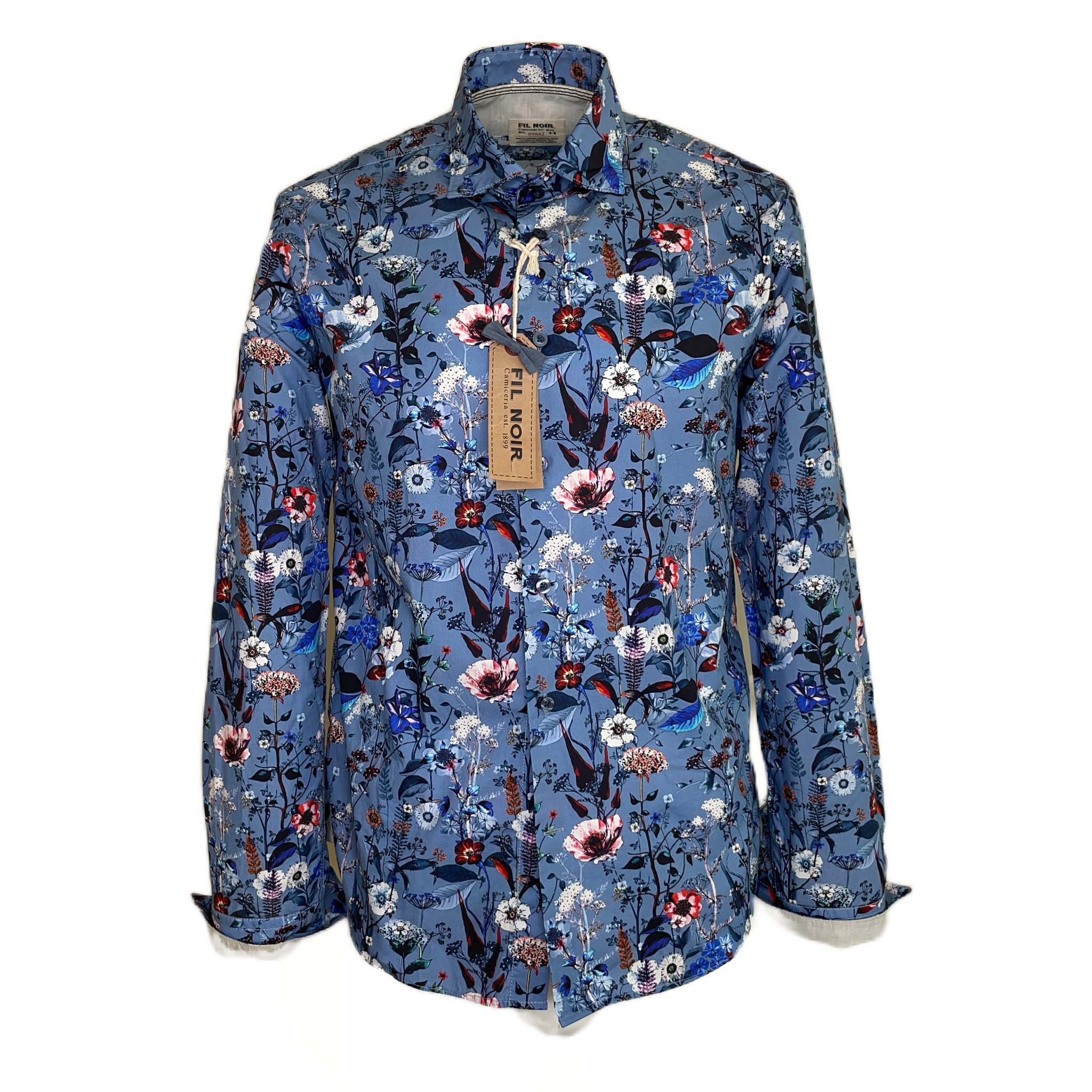 Fil Noir Blue Flowers & Bird Print Long Sleeve Shirt (51 746 67) - PendulumMensWear
