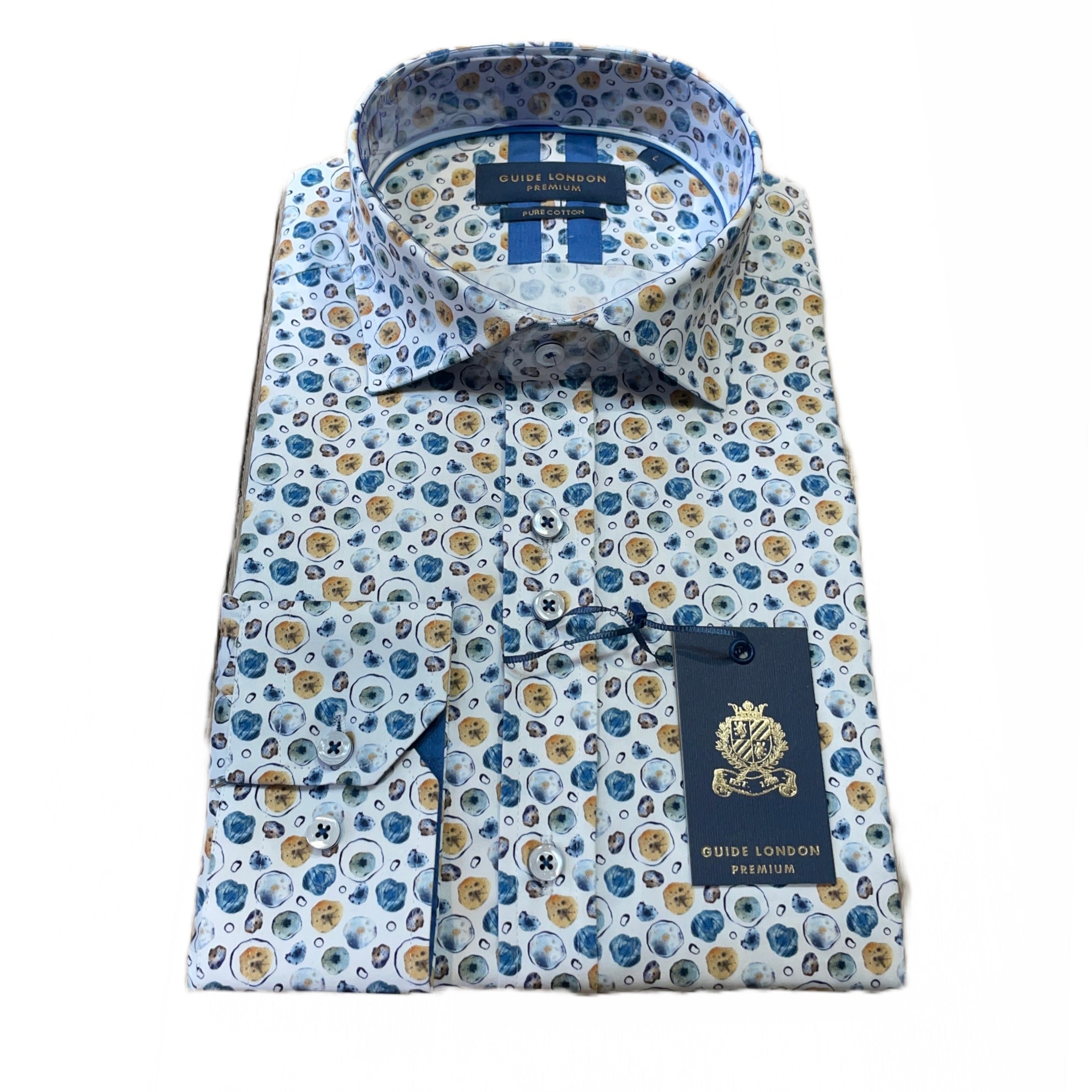 Guide London White/Tan Long Sleeve Contrast Collar Tip Shirt (LS 76586)